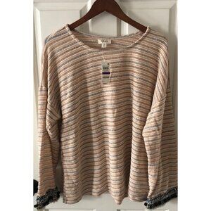 NWT Style & Co. Boho Sweater Womens Peach and Gray Pompom Sleeves Size XXL